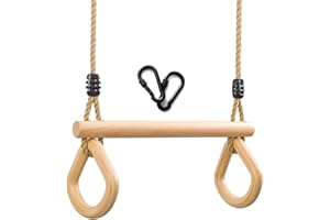 YAERSI Children's Trapeze Swing Bar with Wooden Gym Rings,Trapeze Bar for Swing Set