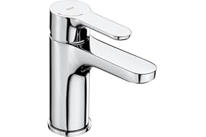 Roca L20 Grifería para lavabo con tecnología Cold Start, grifo monomando con enlaces de alimentación flexibles y enganche para cadenilla incluidos, mezclador para cuarto de baño, cromado, A5A3J09C00