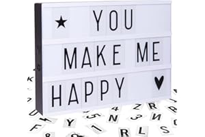 Almineez A4 Cinematic Lightbox Includes 85 Letters & Emoji Symbols | Illuminated Bright LED Light Up Box Sign | Battery Powered | Halloween Xmas Decoration Party Wedding Plaque Shop