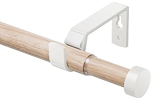 VUYNUXS Bastoni Per Tende Con Venature di Legno 70-208 CM, Bastone Tenda Estensibile da 19 MM con Terminale Bianco, Bastone Tenda in Metallo Per Tende con Occhielli, Decorazioni Eleganti per Balconi, Cucine