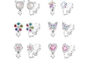 HMCEY 6 Paires Boucle D'Oreille Enfant Fille,Clips Oreilles Non Percées,Princesse Boucle Oreille Sans Trou,Hypoallergéniques Boucles D'Oreilles Mode,Clip On Earrings Kids pour Cadeau Accessoire
