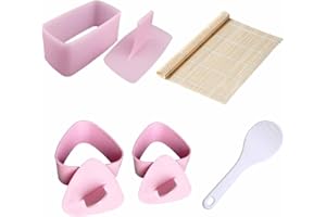 GVSAVY 3-Pack Sushi Molds, 1 Sushi Roll Mat, 1 Rice Spoon, Rice Ball Mold, Triangle Sushi Press Mold, DIY Sushi, Home Sushi Gadgets, Kitchen Cooking for Beginners, Lunch Box Making for Kids