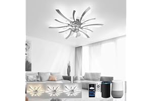 LJX Lampadario Ventilatore 78cm Ventilatore da Soffitto con Luce Compatibile Alexa Timer Silenzioso Reversibile Plafoniera Ventilatore per Camera da Letto Soggiorno, Cromo