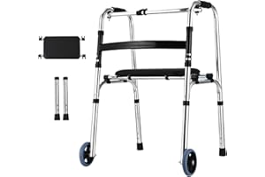 CISSIYOG Telaio pieghevole con ruote, corrimano Zimmer, deambulatore leggero pieghevole per anziani, deambulatore in alluminio regolabile in altezza a 8 livelli per anziani, camminata con ruota anteriore, fino