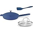 Nutricook One Pan 26cm, Cast Aluminum, w/Self-Basting Lid, Steamer Basket, Silicone Spatula, Ceramic Non-stick Coating, Oven Safe, Induction Safe, Designed in California, NC-OP126AB, All Blue