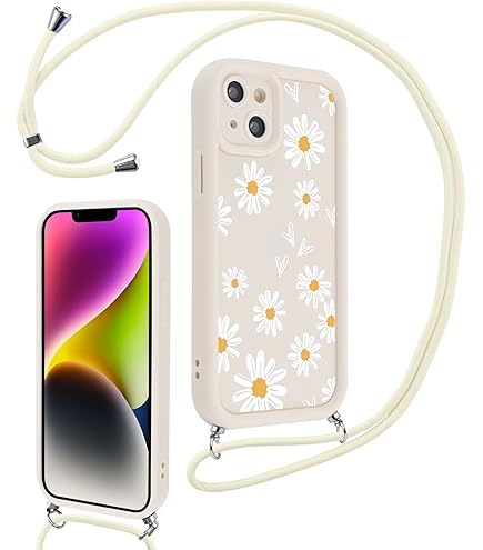 Custodia Per IPhone 16 Pro Con Laccio - Design Floreale, Silicone Morbido, Antiurto, Colore Beige - Foto 12