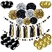 Produktbild Geburtstag Party Dekoration, Girlande mit Seidenpapier Pompoms und Luftballons für Mädchen und Jungen Jeden Alters - Schwarz, Gold und Silber