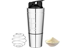Elsrantor Shaker Proteinas 600+200ML, Mezclador de Proteinas, Shaker Acero Inoxidable, Vaso Mezclador Proteinas, Botella Batidos Proteinas, Baso Batidos Proteinas, Coctelera, Agitador Proteinas
