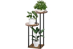 ABRFC 3 Tier Plant Stand Indoor, Metal Wood Corner flower Pots Holder for Multiple Plants, Tiered Plant Shelf Display Rack for Living Room Bedroom Balcony Garden Patio Office Outdoor (3 Tier - Round)