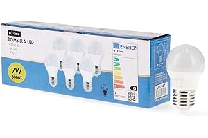M Ledme - Pack 6, Bombilla Led E27 G45 7W, Luz cálida (3000k), casquillo E27, 630 Lumen, IP20, Apertura del Haz de Luz 200°, Eficiencia energética y Bajo Consumo. LM7606