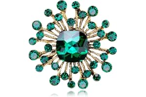 IMINI Broche vintage en forme de fleur avec émeraude synthétique pour femmes et filles Strass et cristal Pour pull écharpes vestes châle robe costume chapeau corsage Broche tendance Cadeau Le jour de Noël