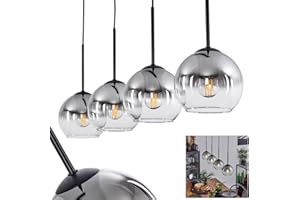 HOFSTEIN Lampa wisząca Koyoto, metal/szkło w kolorze czarnym/dymnym/jasnym, 5-lampowa oprawa w stylu vintage/retro ze szklanymi kloszami (Ø15cm), wysokość maks. 147,5cm, 5 x E27, bez żarówki