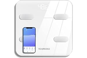 YOUNGDO Balance Connectée, 30x30cm Grande Taille, Pèse Personnes Impédancemètre,19 Données Corporelles (IMC/Taux de Graisse/Poids Osseux, etc)