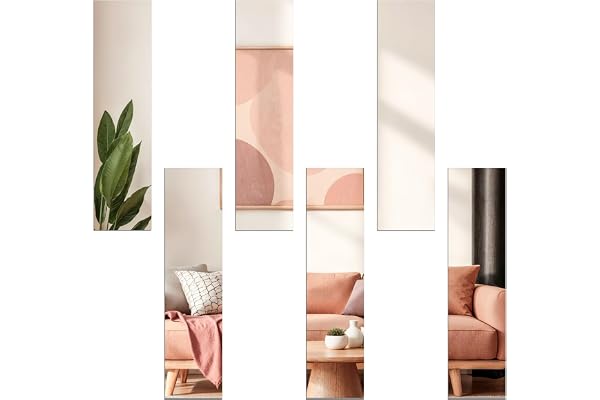 DRERIO 6 st självhäftande speglar HD-randig akrylspegel 40 x 10 cm x 2,5 mm, små väggspeglar kakel flexibel plast, rektangulär väggmonterad spegel utan glas för badrum, sovrum, dörr etc