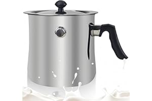 GOMETY Casserole à lait de 1,5 l - Double paroi - En acier inoxydable - Diamètre : 16,5 cm - Avec bec verseur et couvercle - 15 cm de haut - Avec poignée en plastique antidérapante - Convient pour tous les