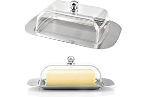 HISDRICUS Beurrier, Boîte à Beurre, Beurrier Inox avec Couvercle et Poignée, Boîte à Beurre pour Frigo pour 250 g, Adaptée à la Conservation des Fromages, Gâteaux, Desserts, Petits Fruits et Plats Froids