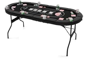GOPLUS Mesa de Póker para 8 Jugadores, Juego de Cartas Plegable de 182 cm con 8 Portavasos de Metal, Barandas Acolchadas, Blackjack Texas Hold'em para Casa, Fiestas (Negro)