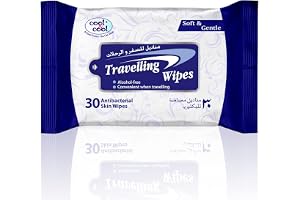 Cool & Cool Travelling Wipes - 30's - Convenient for Travel,Antibacterial Skin Wipes with Vitamin E,Aloe Vera Gel & Herb Extract,Alcohol-Free,Soft & Gentle