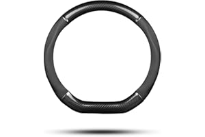 Ergocar Antypoślizgowy pokrowiec na kierownicę samochodową, w kształcie litery D, włókno węglowe i skóra PU, średnica 38 cm (Czarny)