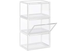 ‎SONGMICS SONGMICS pudełka na buty, 3 organizery na buty z przezroczystymi drzwiami, plastikowe pojemniki na buty do rozmiaru 46, 36 x 28 x 22 cm, przezroczyste, LSP03CW
