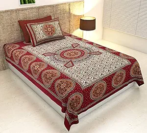 UNIBLISS Cotton Comfort Rajasthani Jaipuri Traditional Printed Single Bed Sheet with Pillow Cover (087, Maroon)