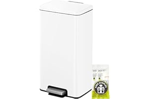 EKO Madison Cubo de Basura Cocina 30L con Pedal y Tapa de Cierre Suave | Blanco Acero Inox Antihuella | Papelera Moderna y Robusta | Gran Capacidad para Reciclaje