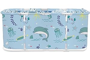 STARBRILLIANT Portable Foldable Bathtub,Separate Family Bathroom SPA Tub,Soaking Standing Bath Tub for Shower Stall,Efficient Maintenance of Temperature,Ideal for Hot Bath Ice Bath (Light Blue (Ocean))