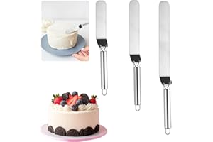 LINGJIA 3 Pièces Spatule Coudée Patisserie, Spatule Cuisine Inox, Spatule Inox Cuisine, Spatule à Gâteau, Spatule à Crème au Beurre en Acier Inoxydable, 6/8/10 Pouces, Outils de Pâtisserie