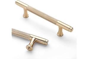 Coinkoly 10 Pack Gold Cabinet Handles 96MM Hole Centers Knurled Cabinet Handles Drawer Handles Kitchen Cupboard Handles UK0005