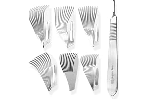 ‎MAY May - Set bestehend aus Mix von je 10 Stück Skalpellklingen Figur 3 in 6 verschiedenen Ausführungen + 1 x May - Skalpell-Halter 13 cm lang aus Edelstahl