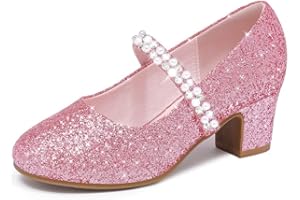 LAURMOSA Perlen Riemchen Pumps Prinzessin Schuhe Mädchen Mary Jane Schuhe Stöckelschuhe Kinder Party Hochzeit Geburtstag