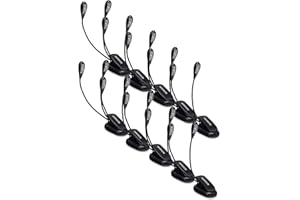 Showlite Set de 10 Bright Light 4 LED Lámpara para Atril de Partituras (2 LEDs potentes, iluminación uniforme, uso universal, larga duración, incluye pilas) Negro