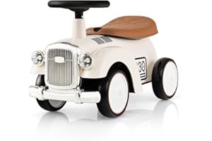 DREAMADE Porteur Enfants 18-36 Mois, Voiture à Pousser Rétro avec Espace de Rangement, Roues EVA, Autocollants DIY, Klaxon, Voiture pour Garçons et Filles (Blanc)