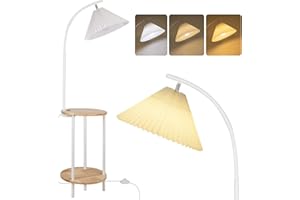 ‎ALLESIN Allesin Stehlampe wohnzimmer, 3 Farbtemperaturen Einstellbaren, inkl. E27 Glühbirne und USB+Type-C Ladeanschlüsse, Lampenschirm drehbar mit Ablage und Stoffschirm in weiß, für Wohnzimmer, Schlafzimmer