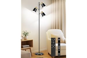 OUTON LED Tree Floor Lamp 36W, Dimmable Modern Floor Light with 4 Color Temperature, Remote & Touch Control, 1 Hour Timer, 3 Rotating Standing Lamp for Reading Living Room Bedroom Office, Black