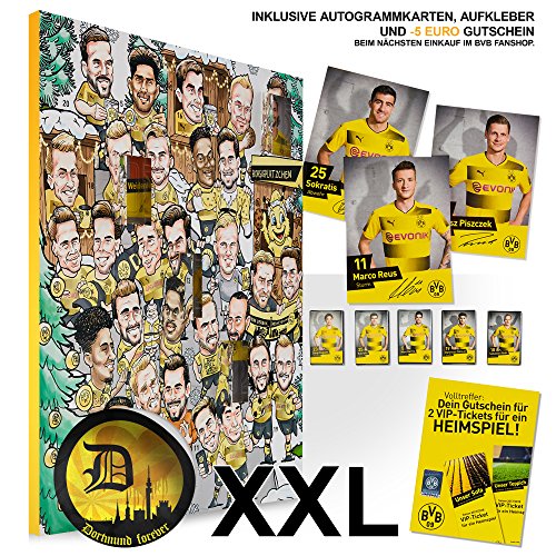 Preisvergleich Produktbild Borussia Dortmund Comic-Adventskalender / Kalender gefüllt mit 25 Täfelchen Vollmilchschokolade und 36 exklusiven Autogrammkarten BVB 09