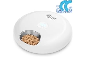 Ownpets Automatic Timer Pet Feeder for Wet Food, Auto Dispenser With Battery USB Power Supply, Two Ice Packs, Stainless Steel Food Tray 6-Meal(Each ½ lb)