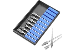 YANMIS Carbide Burr Set, 10pcs Double Cut Solid Carbide Rotary Burr Set with 3mm Shank for Carving, Shaping and for the Removal of Edges or Corners, Burrs and Excess Material