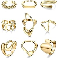 Set 9 Anelli Vintage Donna Placcati Oro 18K | Anelli Grossi Regolabili A Cupola | Stili Diversi Per Ogni Occasione - Foto 2