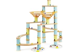 boppi Pista biglie Eco-Friendly 138 Pezzi Labirinto di Bambù di Legno per i Bambini con 24 biglie - costruzione STEM giocattolo per ragazzi e ragazze dai 3 anni in su - Pacchetto jumbo