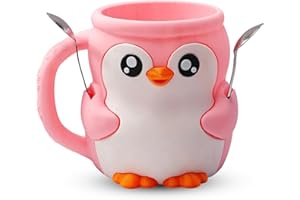 Joalpysm Ice Cream Holder Penguin Design Comes with 2 Matching Spoons, Ice Cream Cups with Drawer, Ice Cream Tubs Heat-Resistant PLA, Dessert Bowls with Handles for Kids Parties & Daily Use