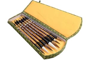 ZEALMAX Set di 7 pennelli per calligrafia cinese per calligrafia e pittura, con spazzola giapponese Kanji Sumi (capelli di capra, lupo, capelli misti)