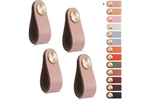 LEREATI 4pcs Leather Drawer Handles Drawer Knobs Kitchen Cupboard Handles Leather Drawer Pulls, Door Knobs for Cupboards, Wardrobe, Dresser, Closet (Flesh, Single Hole)