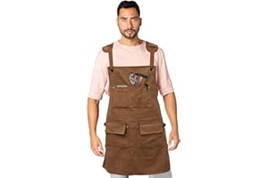 Foppla Work Apron with 5 Tool Pockets, Heavy Duty, Waterproof Oxford Cloth, Adjustable Cross Strap Woodworking Apron for M-XXL Men & Women
