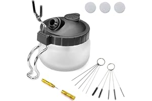 APSTOUR Airbrush Cleaning Kit AILHOMEWELL Airbrush Clean Pot Glass Cleaning Jar with Holder 5pc Cleaning Needles/5pc Cleaning Brushes/1 Wash Needle/3 Extra Filters Airbrush Cleaner kit Airbrush Gun Wash