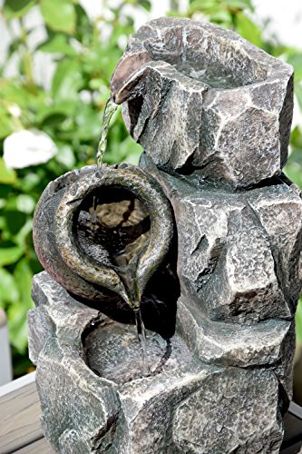 dobar 96400e Design Zimmerbrunnen aus Polyresin in Stein-Fels-Optik, Wasserspiel mit Pumpe für innen, Kunststoff, grau, 17.2 x 16.2 x 27 cm - 2