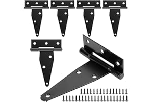 KOLAKO 6 Pack Shed Door Hinges, Heavy Duty T Hinge 4Inch/100mm Outdoor Gate Hinge Black Tee Hinges for Wood Bran Doors Graden Fences