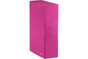 Leitz - Scatola portadocumenti con chiusura a bottone, Cartella progetti in cartone plastificato, Fucsia metallizzato, 24 x 35 x 10 cm, 39680023