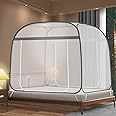 VAODO Pop-Up Mosquito Net, 150cm*200cm Portable Mosquito Netting, with Bottom Mesh Tent, Folding Bed Tent with Double Entry, for Baby Adults, Gray