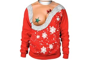 PEUIGNAO Ugly Christmas Jumper Women Xmas Jumpers for Women Men Womens Christmas Sweatshirt Mens Ladies Rude Funny Novelty Personalised Cute Bad Oversized Reindeer Santa Snowman Christmas Jumper Pullover